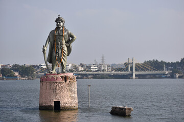 Statue of Raja Bhoj - 32 feet high, on Upper Lake, King Bhoj, who ruled from about 1010 to 1060, VIP Road,  Bhopal, Madhya Pradesh, India.