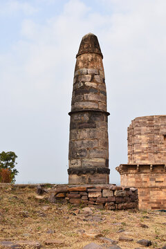 Kos minar made by Sher Shah Suri ruler of Delhi at Raisen Fort, Fort was built-in 11th Century AD, Madhya Pradesh, India.