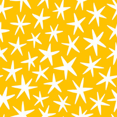 Hand drawn stars on yellow background, pattern illustration