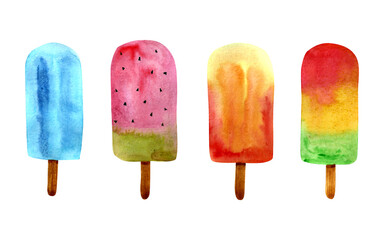 Watercolor colorful ice cream. Hand draw illustrations for your design.