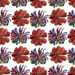 Watercolor flower in vintage retro style with added texture of gold and sequins. Seamless pattern. - 487078676
