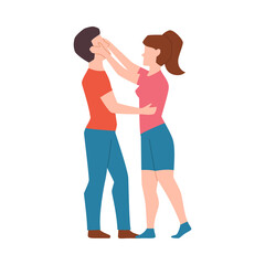 Woman reflecting attack of aggressive man, flat vector illustration isolated.