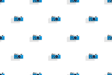 Seamless pattern from old cameras .Background on the theme of photography and photographic equipment. 