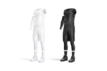 Blank black and white basketball uniform mock up, side view