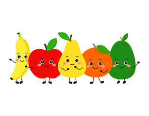 vector illustration of happy cheerful fruits isolated on white