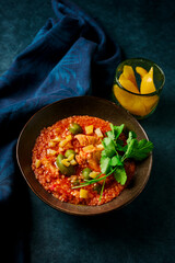 Trahana soup with chicken and preserved lemon