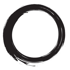 Circle brush stroke vector isolated on white background. Black enso zen circle brush stroke. For stamp, seal, ink and paintbrush design template. Grunge hand drawn circle shape, vector illustration