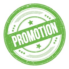 PROMOTION text on green round grungy stamp.