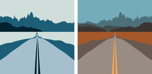Set of two vector landscape illustrations. Peaceful nature background, banner, poster, cover.