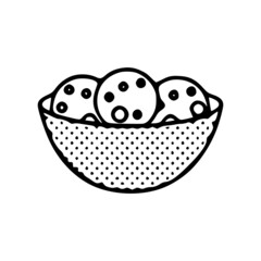Bowl with cookies doodle icon isolated on white background