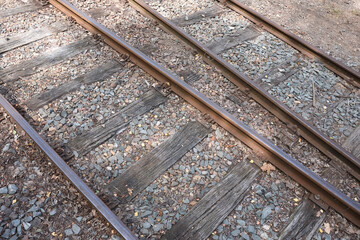 Close-up of an old railroad track
