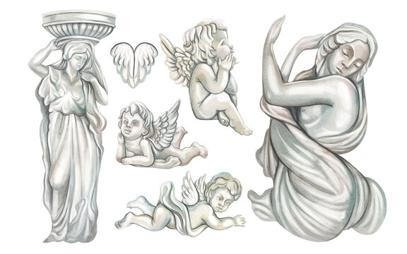 Sculptures antique statues angels