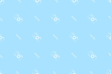 Seamless pattern from old drawn cameras. Background on the theme of photography and photographic equipment.