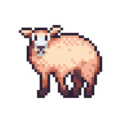 Fototapeta premium Farm sheep pixel art icon. Fluffy fur animal logo. Game development, mobile app. 8-bit sprite. Isolated vector illustration