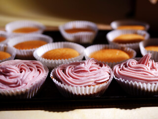 Home baked cupcake decorated with pink frosting 
