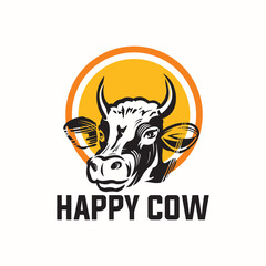 Fototapeta premium happy cow milk logo, silhouette of great cattle head vector illustration