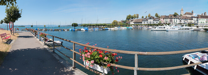 beautiful harbor Rapperswil, lakeside promenade Zurichsee, switzerland St. Gallen