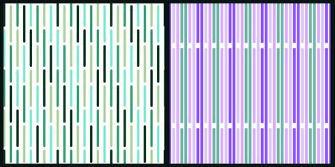 Set of vector seamless patterns. Vertical short and long lines in pastel colors on a white isolated background.