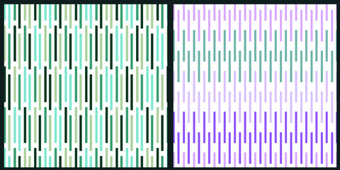 Set of vector seamless patterns. Vertical short lines in pastel colors on a white isolated background. 