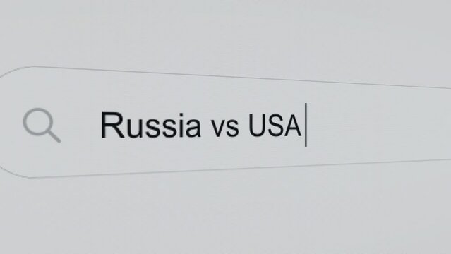 Russia vs USA - Internet browser search bar question typing war related question with camera movement.
