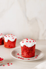 Glazed Easter cake. Tasty sweet brioche red velvet. Happy Easter Holidays. Copy space for text.