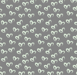 Seamless pattern of hand drawn hearts in pastel green color on gray background