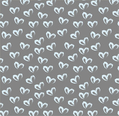 Seamless pattern of hand drawn hearts in pastel blue color on gray background