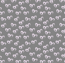 Seamless pattern of hand drawn hearts in pastel rose color on gray background
