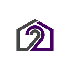 House and number two combination,in background white, flat minimalist vector logo design editable