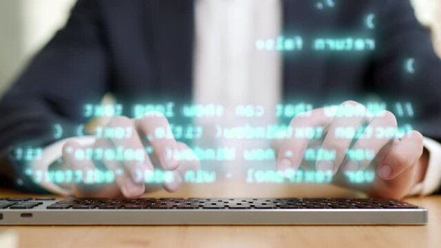 Modern Programmer Working of Develop Smart Innovation Close up. Businessman Person Analytics of Fintech Process Developing. Graphics Job of Protect Virtual Cyber Man. Finance People Marketing Research