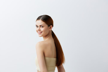 Fototapeta premium portrait woman bare shoulders pure skin glamor close-up Lifestyle