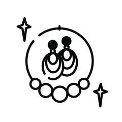 Accessory image: earrings and beads. Single line icon, vector illustration. Suitable for social networks, websites, packaging and designs. Suitable for the beauty industry. 