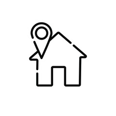 Single line icon, vector illustration. Image of a house with a location. Suitable for websites, social networks, mobile applications. 