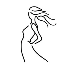 Monoline girl silhouette for beauty sphere. Suitable for use in social networks, as an icon, for websites and applications, as well as for designs. 