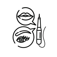 Eyebrow and lips tool. Icon for beauty studios with the image of an eye, lips and an eyebrow. Suitable for use in social networks, on the website, in typography, on labels. Tattoo machine
