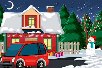 Outdoor Christmas house at night scene