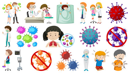 Set of sick people with different symptoms