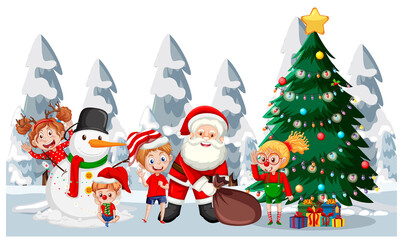 Santa Claus and children celebrating Christmas
