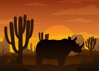 Rhinoceros silhouette at savanna forest © blueringmedia