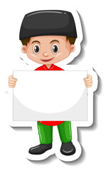 Arab muslim boy holding empty banner