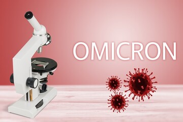 Omicron coronavirus variant. Covid-19 variant Coronavirus. Virus molecules and microscope