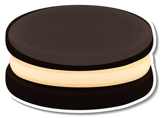 Black cookies sandwich with cream in cartoon style