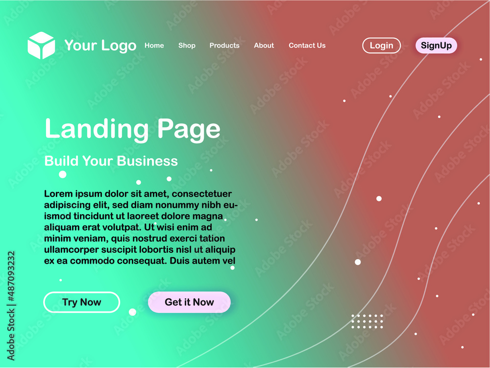 Wall mural landing page website vector template, responsive ui design landing web page illustration business we