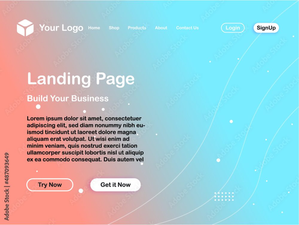 Wall mural landing page website vector template, responsive ui design landing web page illustration business we