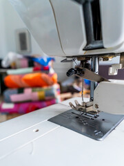 White electric sewing machine. Clothing industry. Handmade (1167)