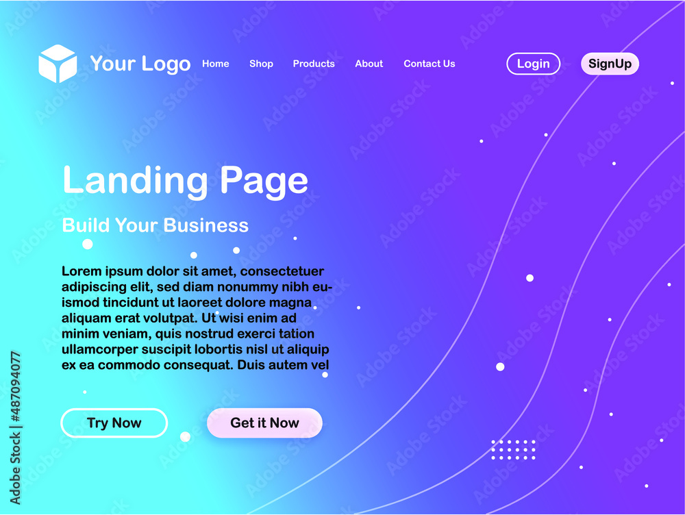 Wall mural landing page website vector template, responsive ui design landing web page illustration business we