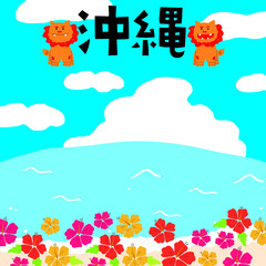 沖縄旅行イメージのイラストポップ　正方形