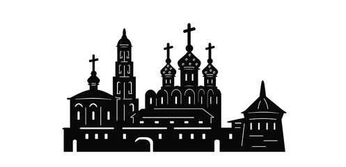 Black and white image. The silhouette of ancient cities.
 Drawing for stencil, printing, laser cutting.