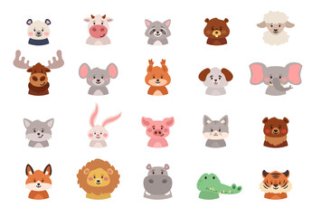 cartoon style big set of animals avatars