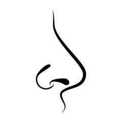 Nose in profile simple icon vector. Nose side profile black silhouette isolated on a white background. Human nose outline vector - obrazy, fototapety, plakaty